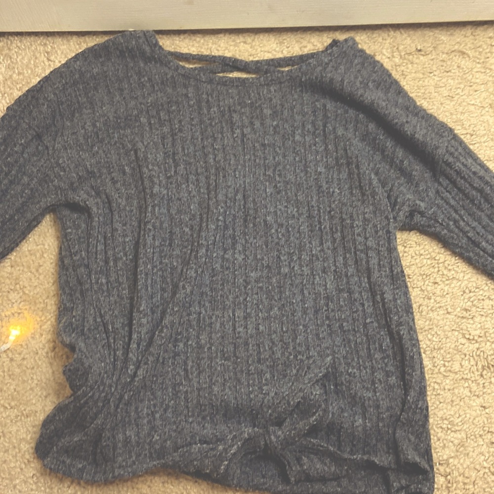 No Boundaries Medium long sleeve blouse. Dark Grey cross cross back